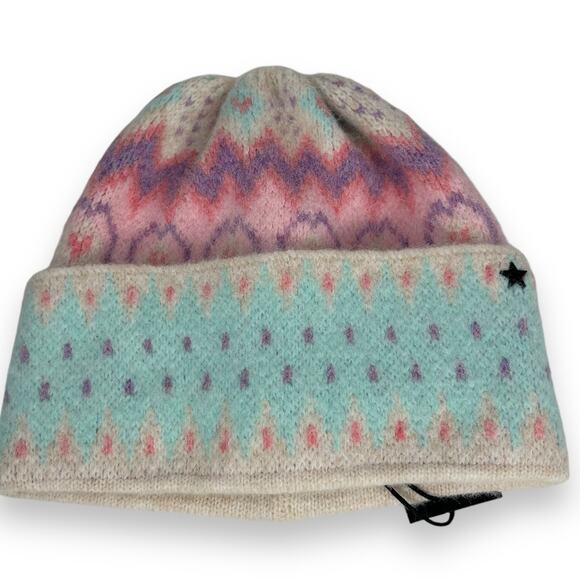 NEW Jocelyn Brand Scarf & Hat Set Pastel Winter Fair Isle Print Wool Blend NWT - Picture 2 of 16